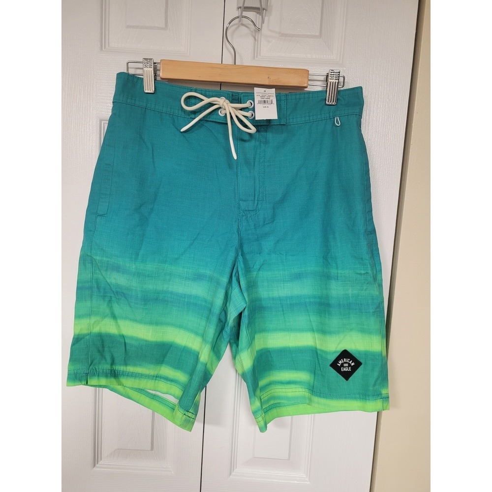 Board Shorts American Eagle Mens Teal Green Ombre Vacation Vibes NWT Size S